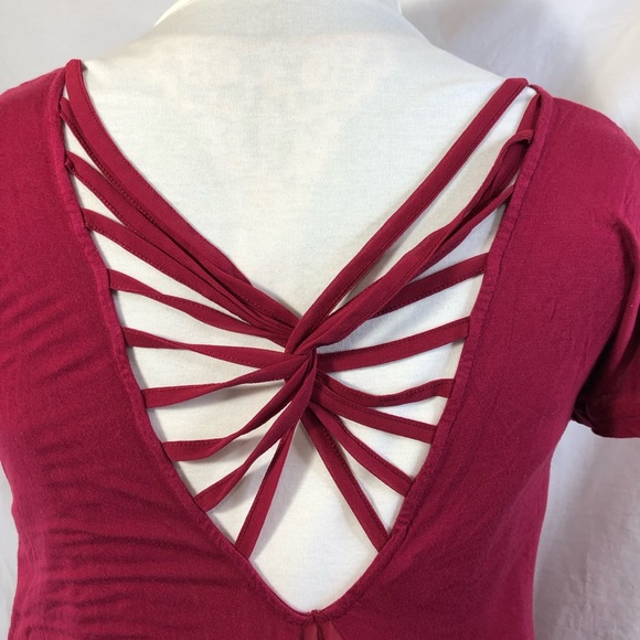 Torrid Sz 0x strap back hi low bustle maroon top - Picture 3 of 8